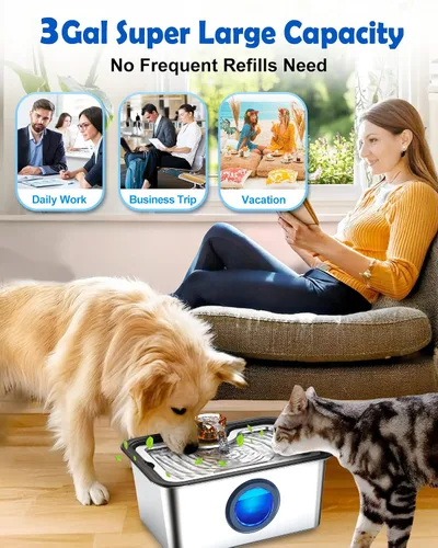 Vista 4 de 2026 Fuente de agua grande para perros y gatos SS304, dispensador de bebida para mascotas de 3 galones para perros grandes y múltiples mascotas