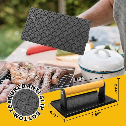 Vista 3 de AIVIKI - Prensa para hamburguesas, prensa para hamburguesas Smash para plancha Blackstone, hierro fundido resistente rectangular de 8.2x4.2 pulgadas