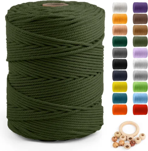 Vista 70 de ZUEXT Cordón de algodón para macramé de 4 mm x 500 m, ZUEXT Cordones trenzados naturales hechos a mano en verde manzana de 4 hebras, cuerda de lana