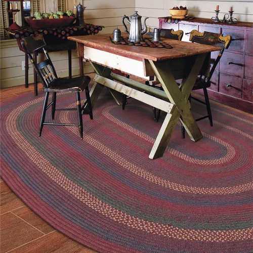 Vista 12 de Homespice Apple Pie - Alfombra ovalada roja de 2 x 3 pies, alfombra de cocina trenzada para decoración primitiva y rústica, reversible, yute sin
