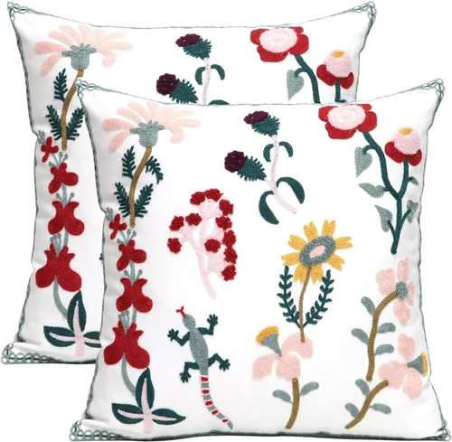 Vista 12 de Pack of 2 Embroidered Decorative Throw Pillow Cover 18x18 Inch Farmhouse Floral Pillowcase for Living Room Sofa Bed (Big Pumpkin)