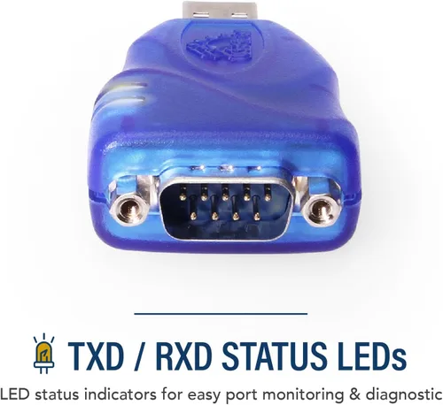 Vista 4 de USBGear Adaptador serie USB a RS-232 - DB9 macho, chipset FTDI, LED de estado RX/TX, compatible con TAA (fabricado en Taiwán), compatible