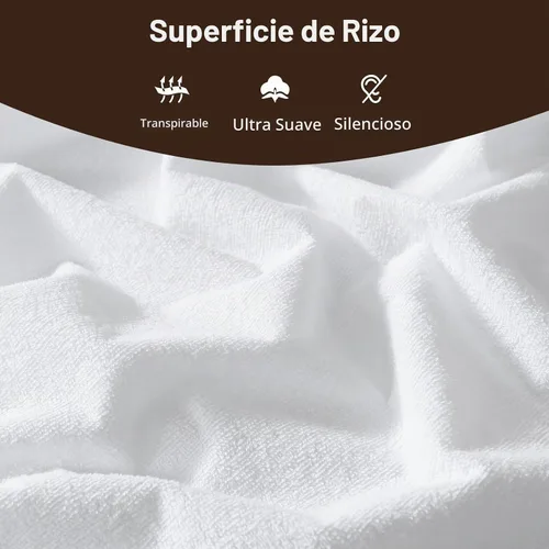 Vista 4 de Cleva Home Protector de colchón 100% impermeable, bolsillos profundos que se adaptan a hasta 18 pulgadas, funda de rizo suave y transpirable sin