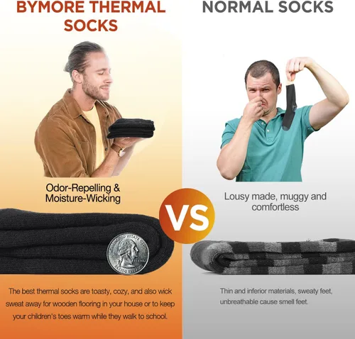 Vista 7 de Bymore 2Pairs Thermal Socks for Men,Heated Thick Crew Socks,Warm Winter Socks Insulated Cold Weather
