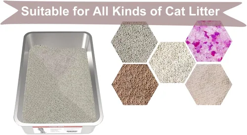 Vista 6 de Caja de arena grande de metal para gatos, bandeja de arena duradera de acero inoxidable para gatos grandes, caja de arena para gatos con superficie