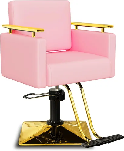 Vista 14 de Silla de salón profesional Baasha completamente negra, silla de estilo hidráulica de lujo con cuero PU suave, cojín de espuma de alta densidad, giro