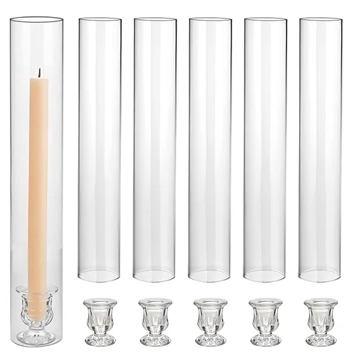 Vista 13 de CHILL RECIPE Portavelas Hurricane de Cristal Transparente Cilíndricos de 12 pulgadas de Alto, Tubo de Chimenea, Portavelas de Cristal Cónico Floral