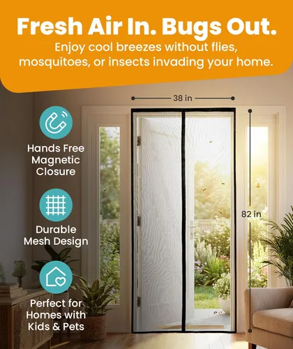 Vista 2 de Flux Phenom - Puerta mosquitera magnética, malla de alta resistencia con doble costura y 52 imanes, cierre automático sin huecos, apta para mascotas