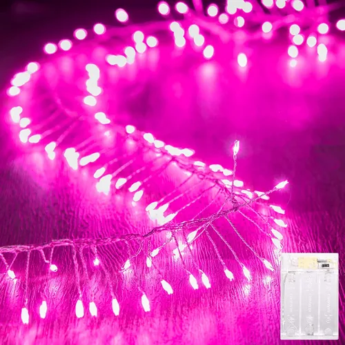 Vista 9 de Luces de Hadas a Batería, 10 Pies 120 LEDs Luces de Cadena Tipo Petardo Impermeables Cable Plateado Luces Estrelladas de Luciérnaga para Bricolaje