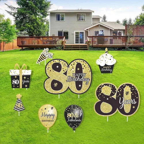 Vista 10 de Decoraciones de feliz cumpleaños 40 para hombres al aire libre 40 cumpleaños patio carteles con estacas negro y dorado 40 cumpleaños fiesta patio