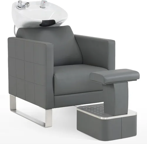 Vista 11 de BarberPub Juego de tazones y sillas de cerámica para champú para peluquería, estación de fregadero ajustable para lavado de cabello, estación