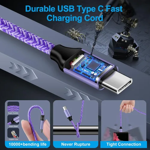 Vista 4 de Cable USB a USB C de 3 A de carga rápida para iPhone 17e 17 Pro Max Air 16e/16 Pro Max/16 Plus/15 Pro Max, paquete de 2 cables de alimentación de 6
