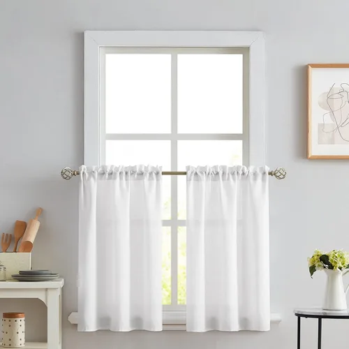 Vista 59 de Melodieux Cortinas de Niveles Semitraslúcidas Negras de 24 Pulgadas de Largo para Cocina, Cafetería, Dormitorio, Ventanas Pequeñas, Aspecto de Lino