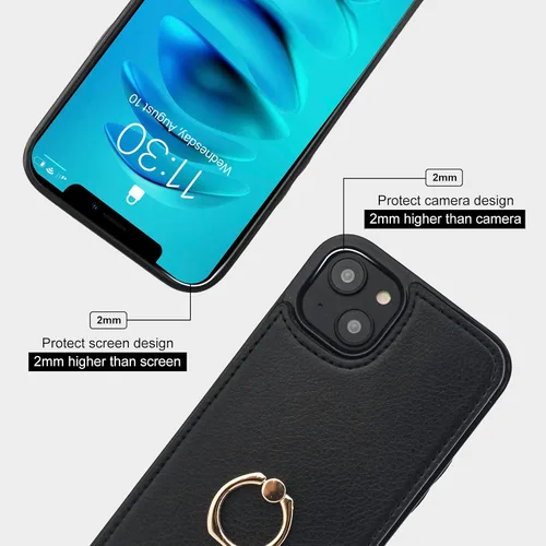 Vista 8 de Folosu Funda tipo billetera compatible con iPhone 14 con soporte para tarjetas, soporte de anillo para dedo con rotación de 360° y función atril