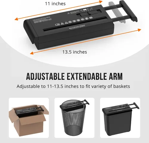 Vista 9 de Suntiko 6-Sheet Strip Cut Portable Home Paper Shredder no Basket Negro