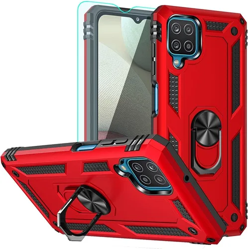 Vista 8 de Funda para Galaxy A12 con protector de pantalla HD, [grado militar] anillo de montaje en coche, soporte híbrido de policarbonato duro, TPU suave, a