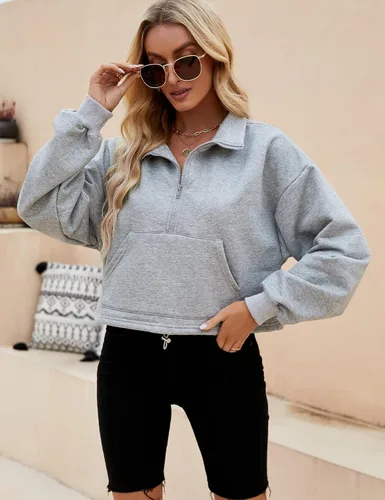 Vista 3 de Kissonic Sudadera con capucha de gran tamaño con media cremallera para mujer, con forro polar