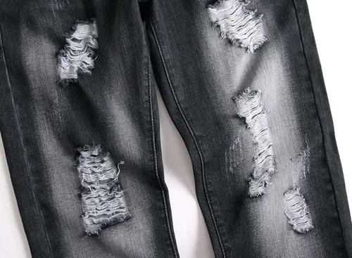 Vista 4 de LZNEV Jeans ajustados y elásticos para hombre, jeans rectos rasgados a la moda para hombre, pantalones de mezclilla lavados vintage