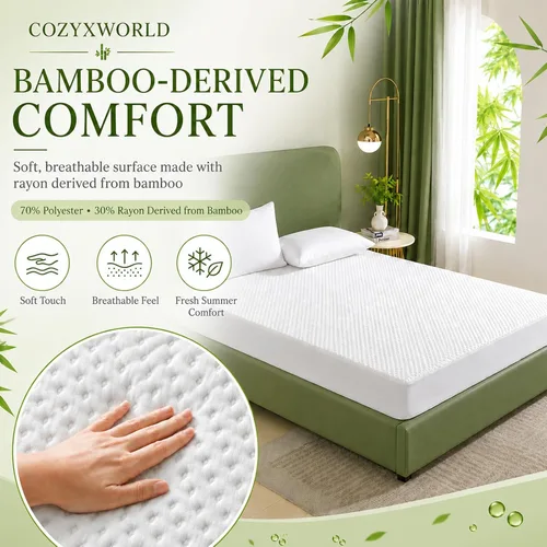 Vista 6 de Protector de colchón impermeable tamaño individual – Funda de colchón de viscosa de bambú refrescante, tela de aire 3D silenciosa, bolsillo profundo
