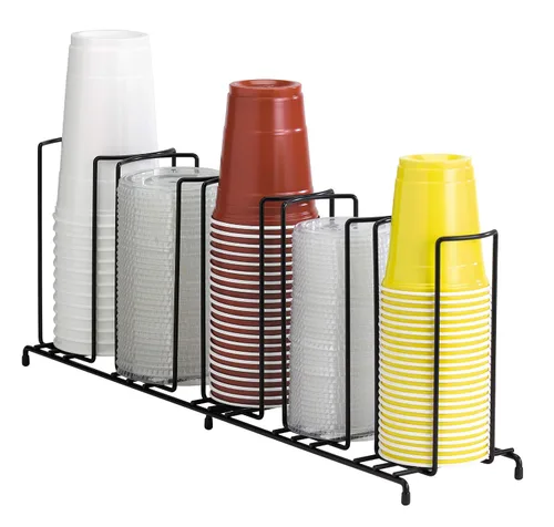 Vista 4 de Dispense-Rite WR-3 Organizador de tazas y tapas de alambre de tres secciones para encimera, se adapta a tazas y tapas de 8 a 44 onzas, alambre negro