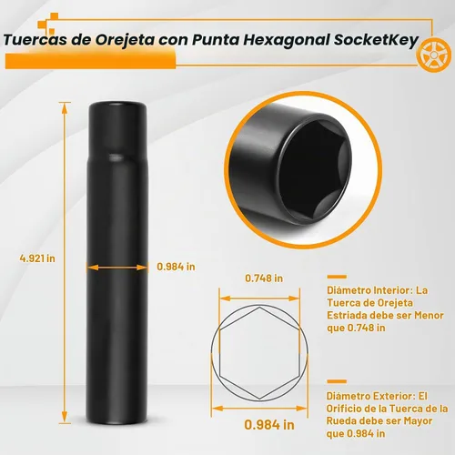 Vista 2 de Llave para Tuercas de Llanta MIKKUPPA - Juego de Tuercas de Bloqueo con 19mm de Hexágono, Herramienta de Reemplazo Universal para Tuercas de Bloqueo