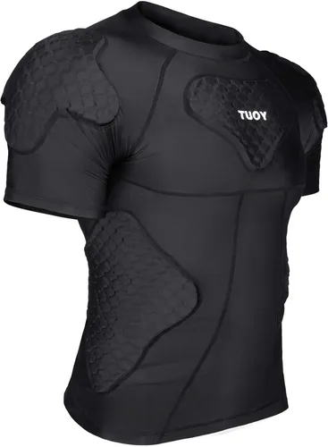 Vista 7 de TUOY New Football Rib Chest Protector Shirt Padded Compression Shirts 6 Pads Adult Sizes Dark Black