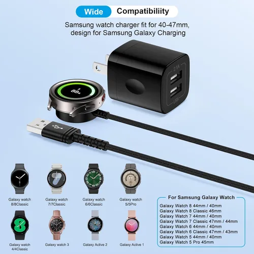 Vista 6 de Cargador de reloj Galaxy de carga rápida para Samsung Galaxy Watch 8/8 Classic/Ultra/7/6/6 Classic/5/5 Pro/4, cable de carga inalámbrico magnético