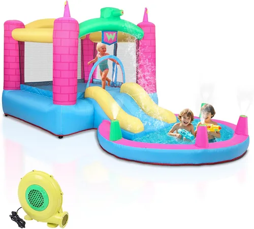 Vista 7 de Ktaxon Casa inflable de rebote con soplador de aire de 350 W, castillo para niños saltando al aire libre para patio trasero, parque, jardín