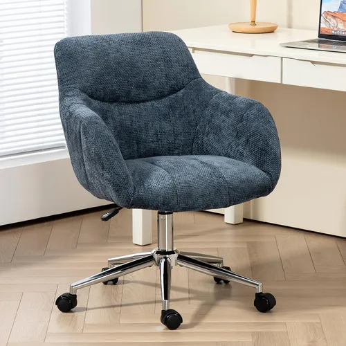 Vista 10 de Sillas de escritorio de oficina en casa, silla giratoria pequeña para computadora con ruedas, silla de tocador tapizada, silla de oficina