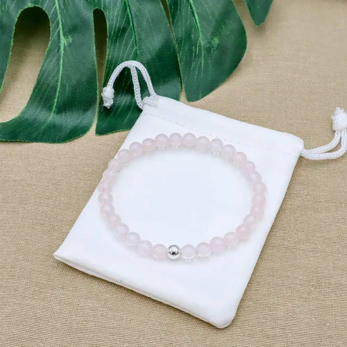 Vista 5 de Sea of Ice - Preciosa pulsera de cuentas redondas de 0.236in con cuentas de plata de ley elásticas de 7.5in, unisex