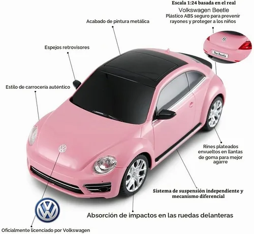 Vista 4 de RASTAR Beetle - Coche de control remoto, escala 1:24 Beetle RC coche de juguete para niños, escarabajo rosa
