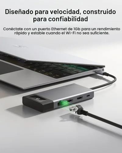 Vista 7 de Belkin Hub USB C, concentrador multipuerto 8 en 1 de 100 W - Soporte de doble pantalla para Windows y Chromebook + soporte duplicado para macOS