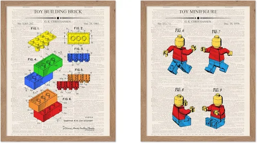 Vista 12 de Monem Art - Póster de 2 piezas con diseño de ladrillos - Estampado de patentes de bloques de construcción - Arte de ladrillos de construcción