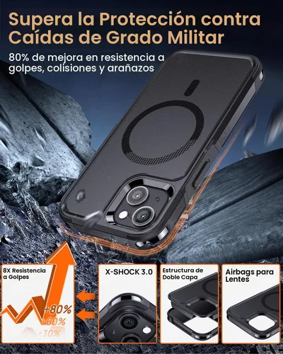 Vista 4 de Lanhiem Funda magnética para iPhone 13, paquete de 2 [protectores de pantalla de vidrio templado + protectores de lente de cámara] Protección