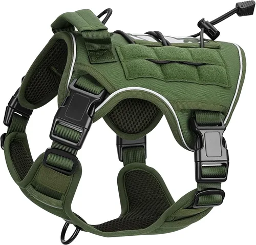 Vista 20 de Arnés táctico para perros grandes, chaleco reflectante ajustable sin tirones con sistema Molle, control de grado militar K9 para entrenamiento