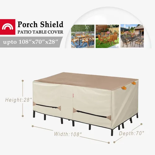 Vista 2 de Porch Shield Funda para muebles de patio, funda rectangular de 108 x 70 pulgadas con funda para silla de exterior, 34 pulgadas de ancho x 37