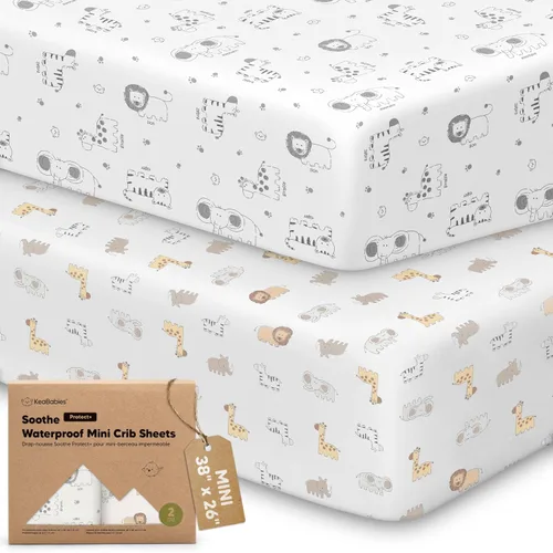 Vista 14 de 2 Sábanas para Pack and Play, Sábanas Impermeables para Mini Cuna Ajustables - 38x26 pulgadas Sábanas de Algodón Orgánico Pack N Play para Colchón