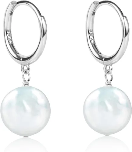 Vista 14 de LILY LUSTRE - Aretes colgantes de plata de ley 925 chapados en oro de 14 quilates, seleccionados a mano, calidad AAAA, color blanco natural