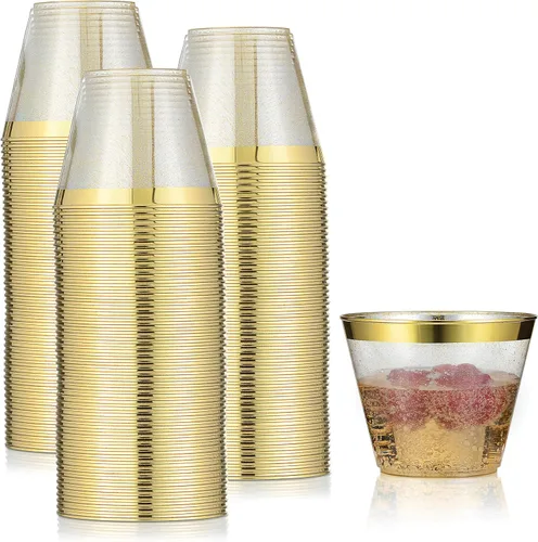 Vista 8 de Vaso transparente, paquete de 9 onzas, vasos desechables y reutilizables para fiestas, bodas y vacaciones, 100 vasos de plástico transparente