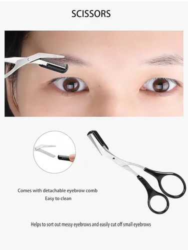 Vista 7 de Set de aseo de cejas Kit de recorte de cejas, herramientas para cejas, tijeras de cejas cepillo de recorte (11 piezas)