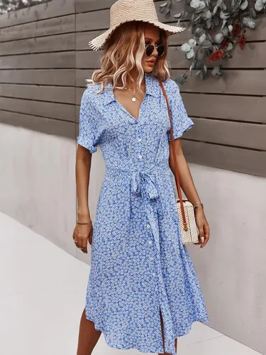 Vista 3 de SOLY HUX Womens Summer Dress Casual Ditsy Floral Tie Front Button Up Boho Midi Tshirt Dresses
