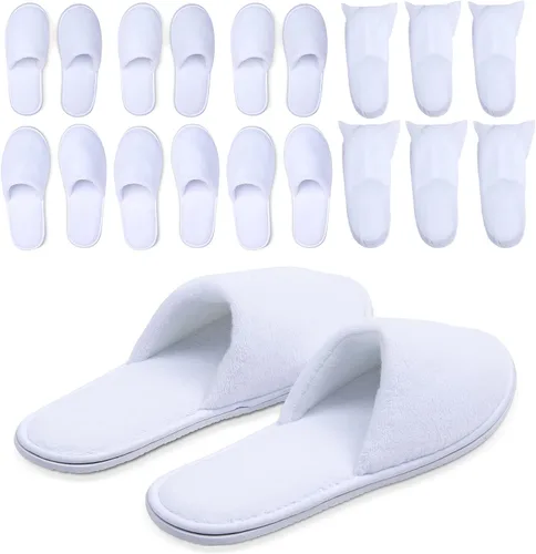 Vista 5 de Spa Slippers, Disposable Slippers for Guests Bulk of 6 Pairs - Non-Slip Closed-Toe Premium White Spa Slippers Bulk with Travel Bags - Coral Fleece