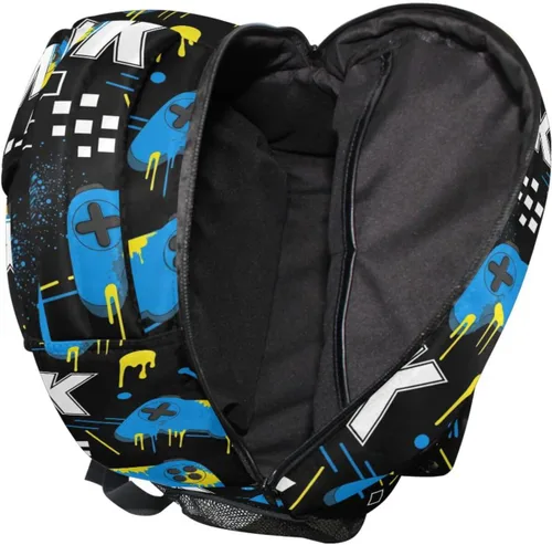 Vista 6 de Dussdil Blue Yellow Game Joysticks Backpacks for Boys Girls Kids Bookbag Elementary School Bag Travel Daypack for 3rd 4th 5th Grade Students Backpack