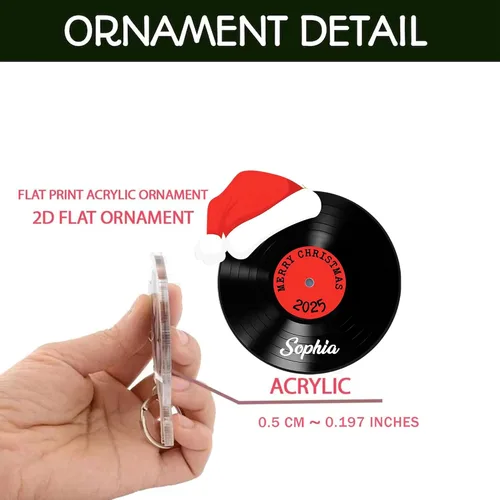 Vista 9 de Adorno de Disco de Vinilo Retro Personalizado 2025, Adorno de Músico Personalizado para Amantes de la Música, Decoración de Árbol de Navidad