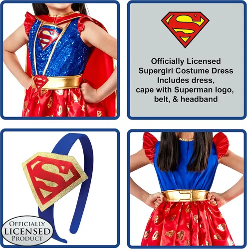 Vista 4 de Rubie's DC Comics - Disfraz de Supergirl con capa y tocado para niña