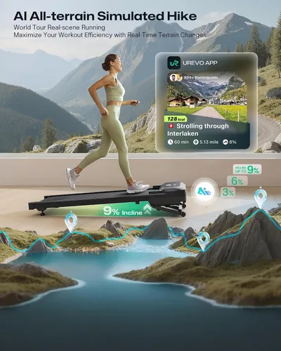 Vista 6 de UREVO Almohadilla para caminar con inclinación automática al 12% Negro carbón