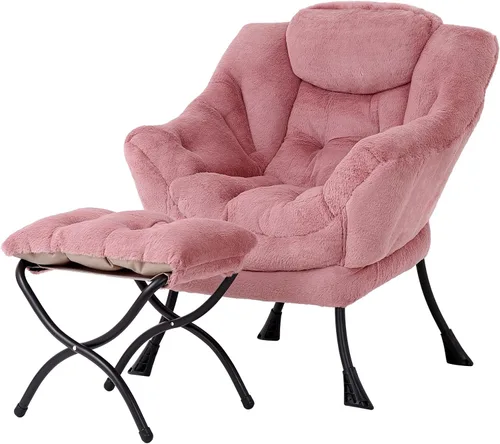 Vista 22 de Silla perezosa moderna con otomana, cómoda silla de lectura para sala de estar