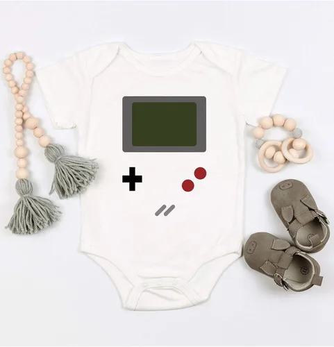 Vista 4 de Juego Boy Divertido Adorable Bebé Ducha Gamer Mono Mono