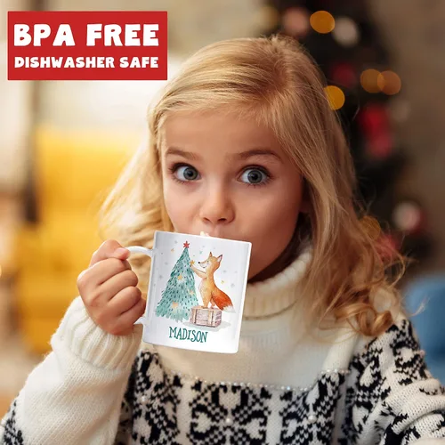 Vista 6 de Taza de Navidad personalizada con nombre de Fox para niños, polímero ligero