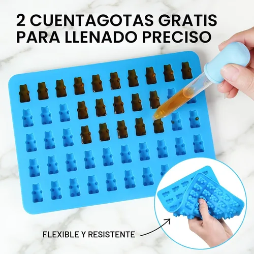 Vista 4 de Moldes de Gomitas de Oso de Silicona para Dulces – Moldes de Gomitas de Chocolate de Tamaño Mini con 2 Goteros de Silicona Antiadherente de Grado